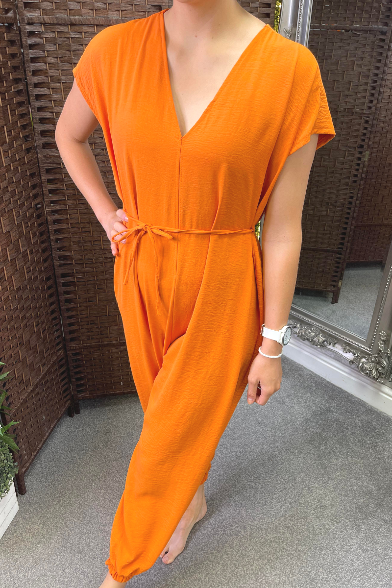 JOANNE V Neck Jumpsuit - Orange